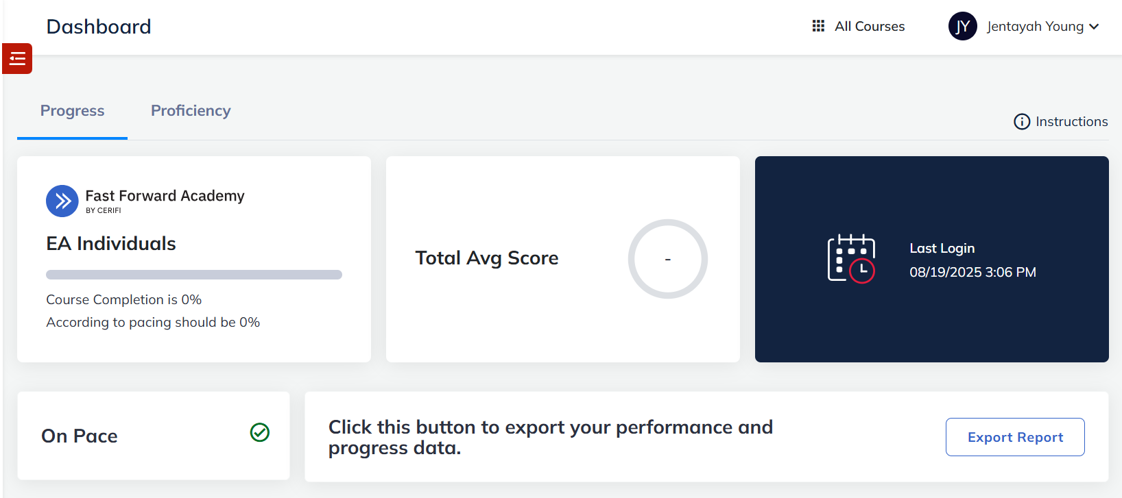 How do I switch the section I am studying in my EA Course?